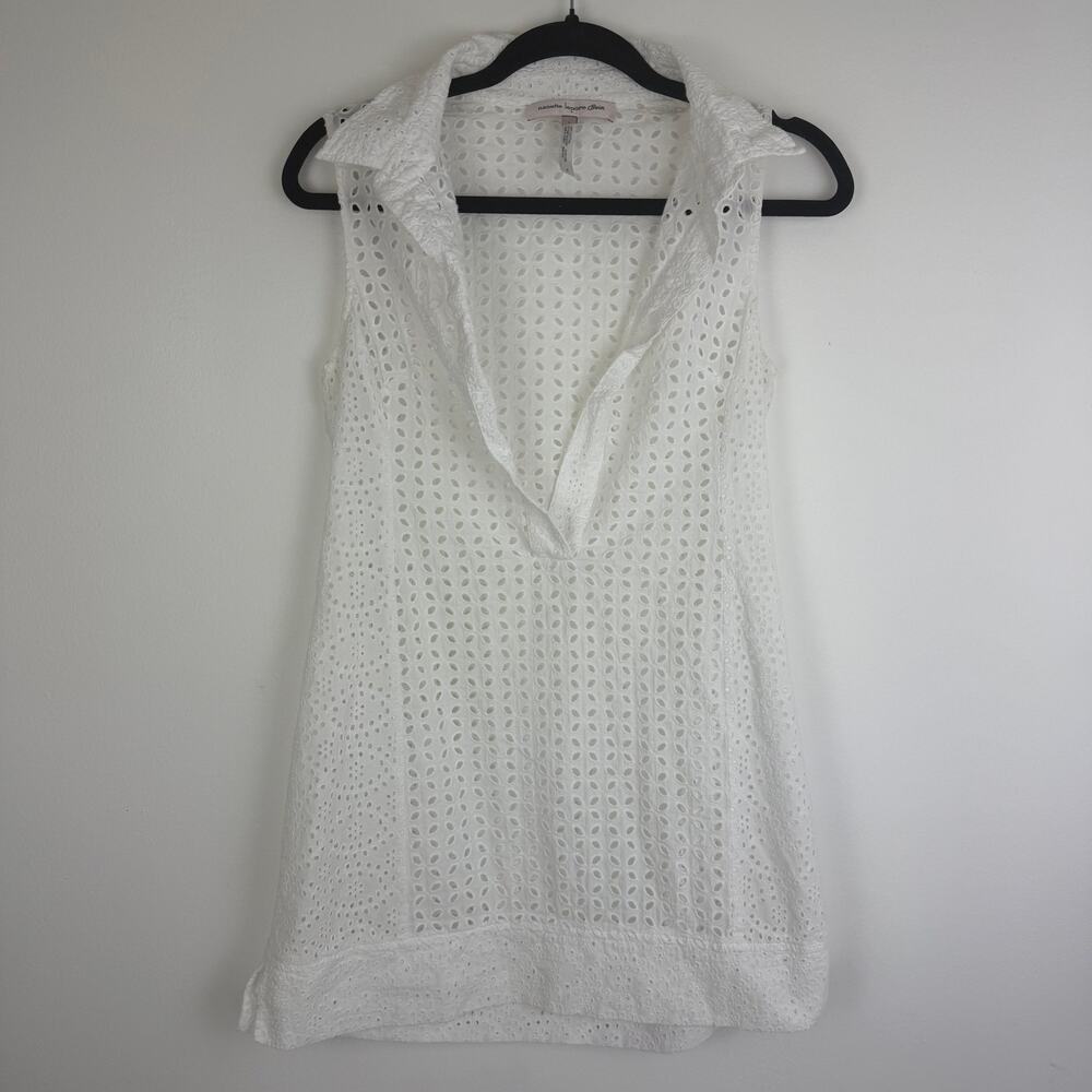 Nanette Lepore Swim Womens V-Neck Eyelet White Sleeveless Cover-Up Dress Small